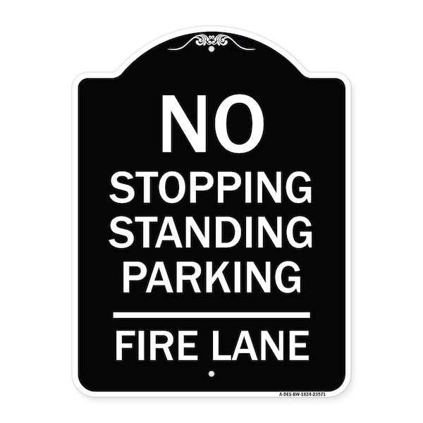Signmission No Stopping Standing Parking Fire Lane Heavy-Gauge Aluminum Sign, 24" x 18", BW-1824-23571 A-DES-BW-1824-23571 - main